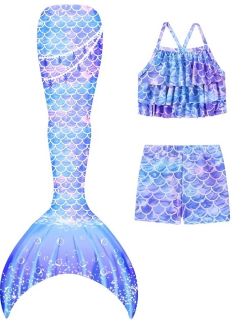 Girls Mermaid Tail Swimsuit Set - Blue Purple Gradient, Mermaid core, Summer